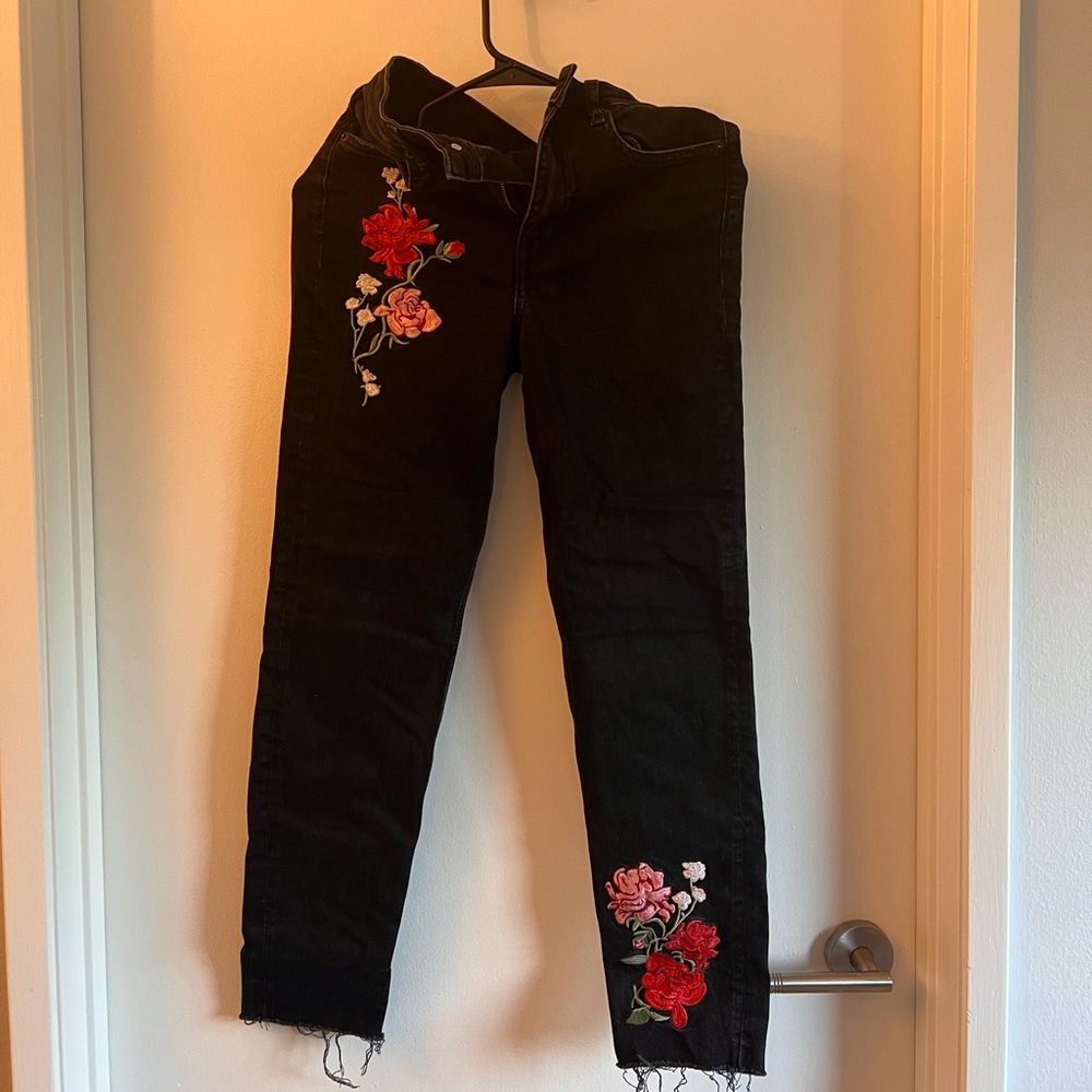 H&M Black and Floral Jeans